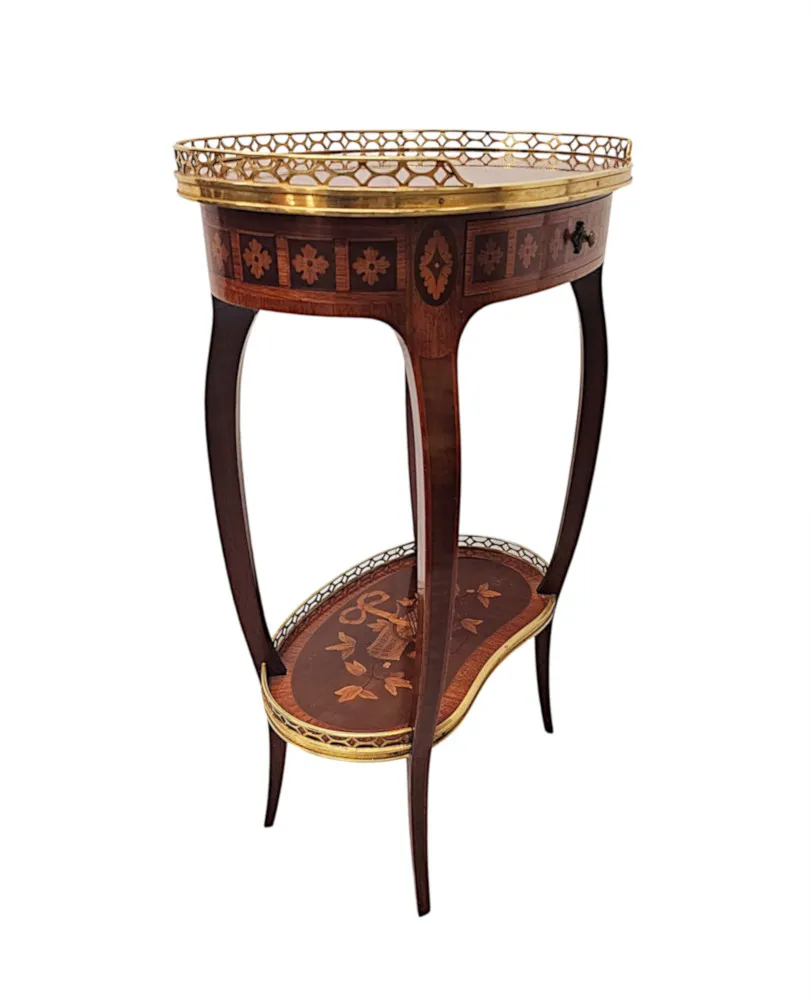 A Very Rare Early 20th Century Marquetry Inlaid Mahogany and Rosewood Lamp or Occasional Table Labelled 'Haentges Freres, Paris'