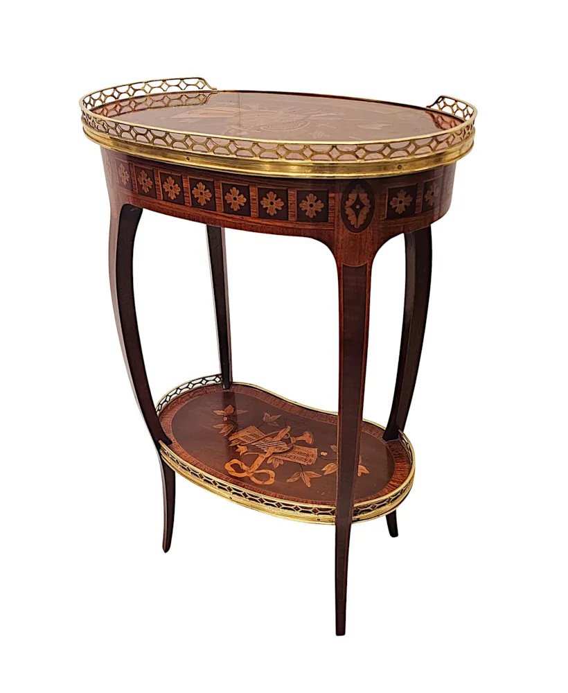 A Very Rare Early 20th Century Marquetry Inlaid Mahogany and Rosewood Lamp or Occasional Table Labelled 'Haentges Freres, Paris'