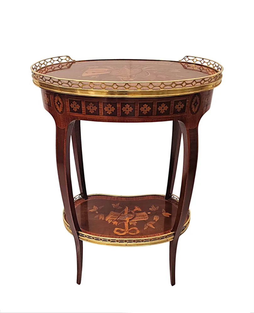 A Very Rare Early 20th Century Marquetry Inlaid Mahogany and Rosewood Lamp or Occasional Table Labelled 'Haentges Freres, Paris'