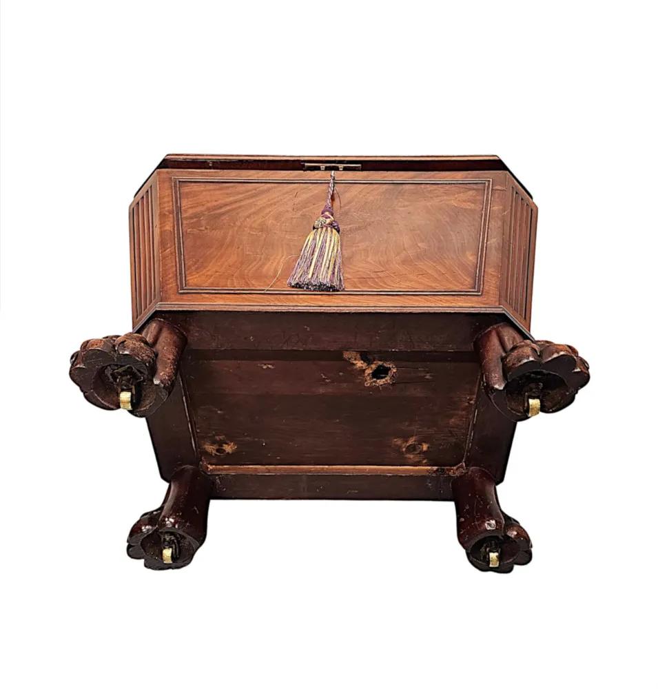A Very Fine Early 19th Century Irish Sarcophagus Shaped Cellarette or Wine Cooler on Paw Foot