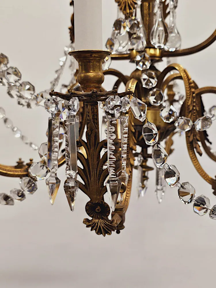 A Very Rare Large 19th Century French Gilt Bronze and Crystal Eight Branch Rewired Gasolier