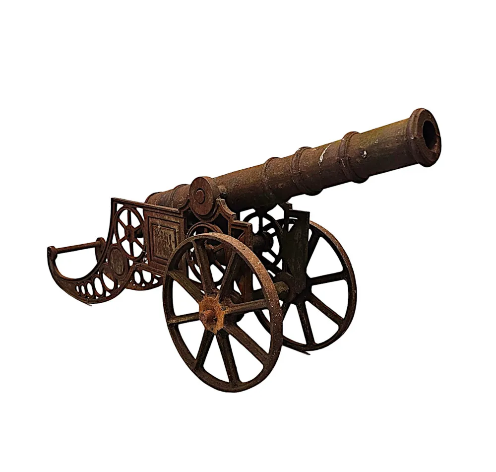 A Very Rare Pair of Mid 20th Century Heavy Cast Iron Garden Cannons