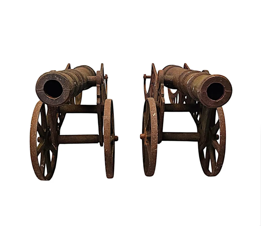 A Very Rare Pair of Mid 20th Century Heavy Cast Iron Garden Cannons