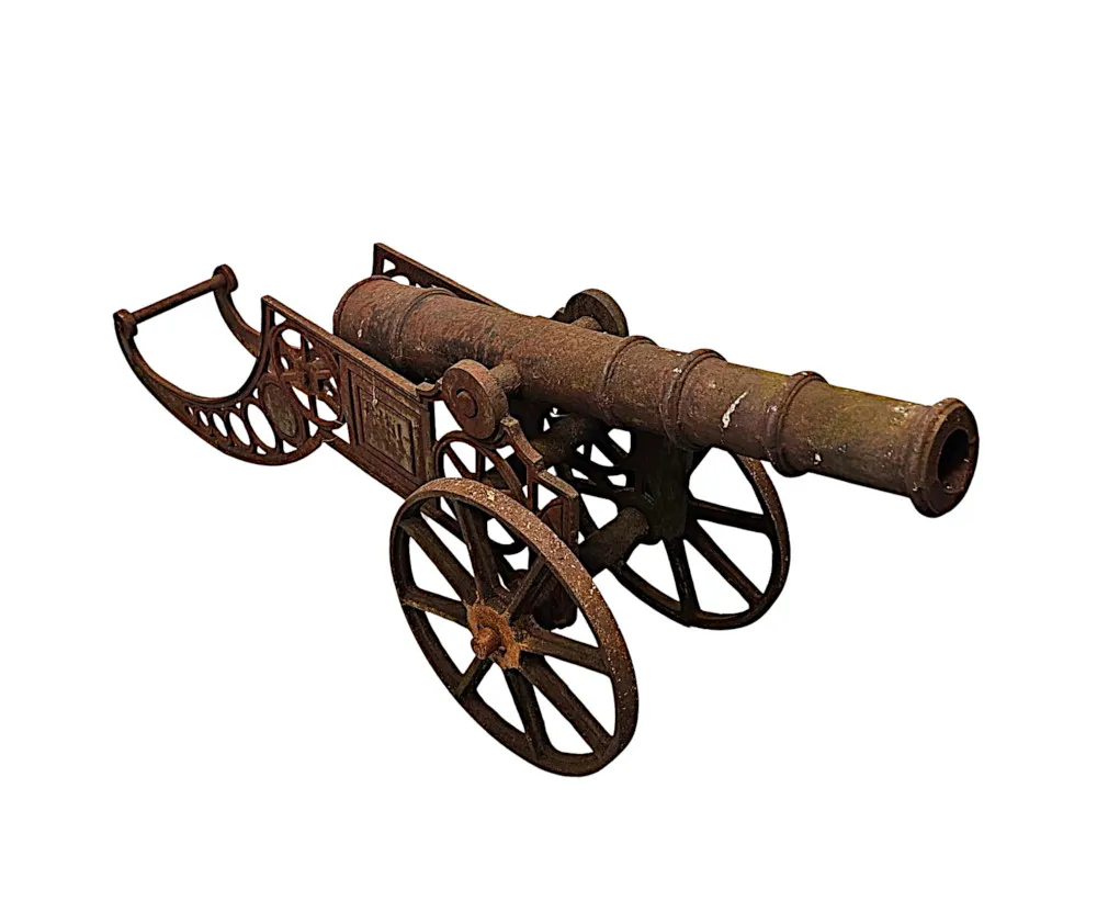 A Very Rare Pair of Mid 20th Century Heavy Cast Iron Garden Cannons