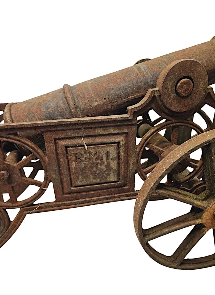 A Very Rare Pair of Mid 20th Century Heavy Cast Iron Garden Cannons