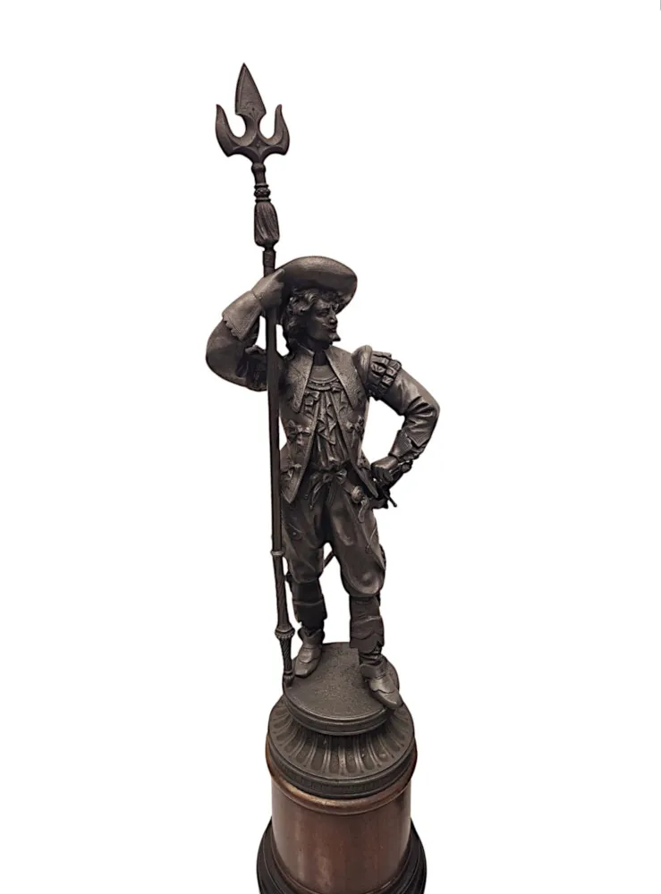 A Rare Pair of 19th Century Spelter Figural Cavalier Sculptures 