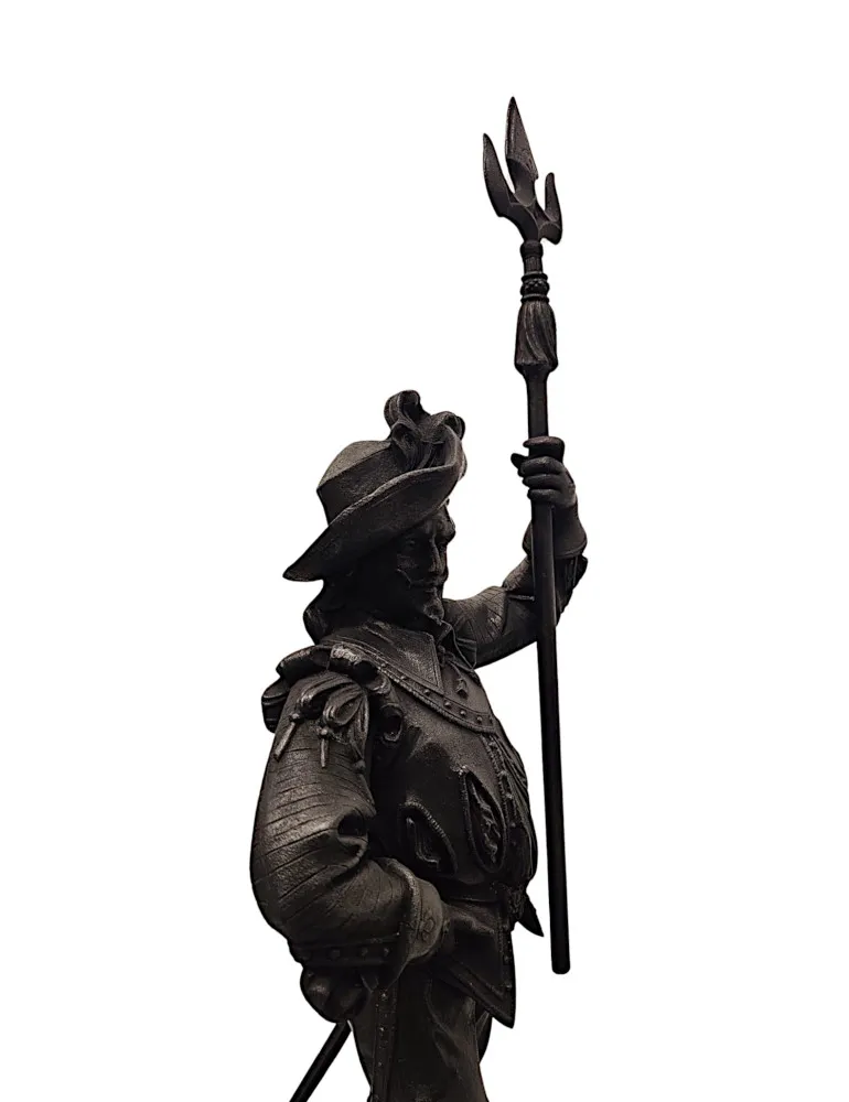 A Rare Pair of 19th Century Spelter Figural Cavalier Sculptures 