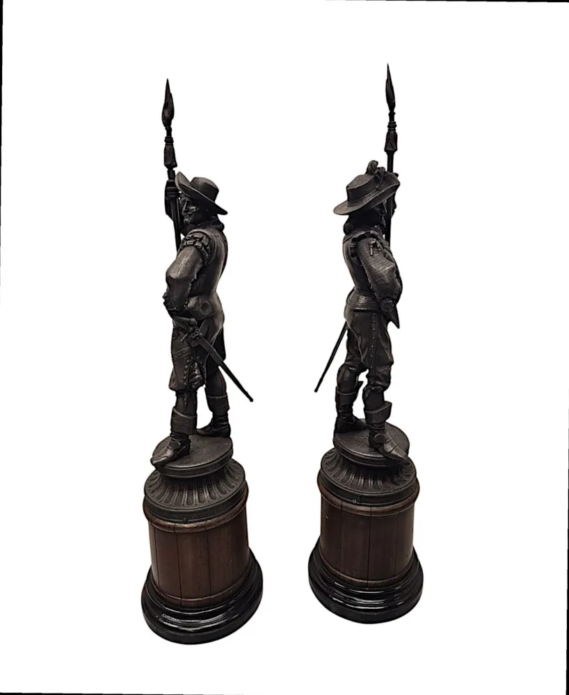 A Rare Pair of 19th Century Spelter Figural Cavalier Sculptures 