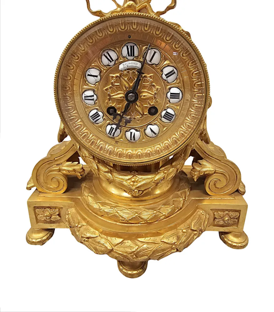 A Stunning 19th Century Gilt Bronze Mantle Clock By Richond of Paris 