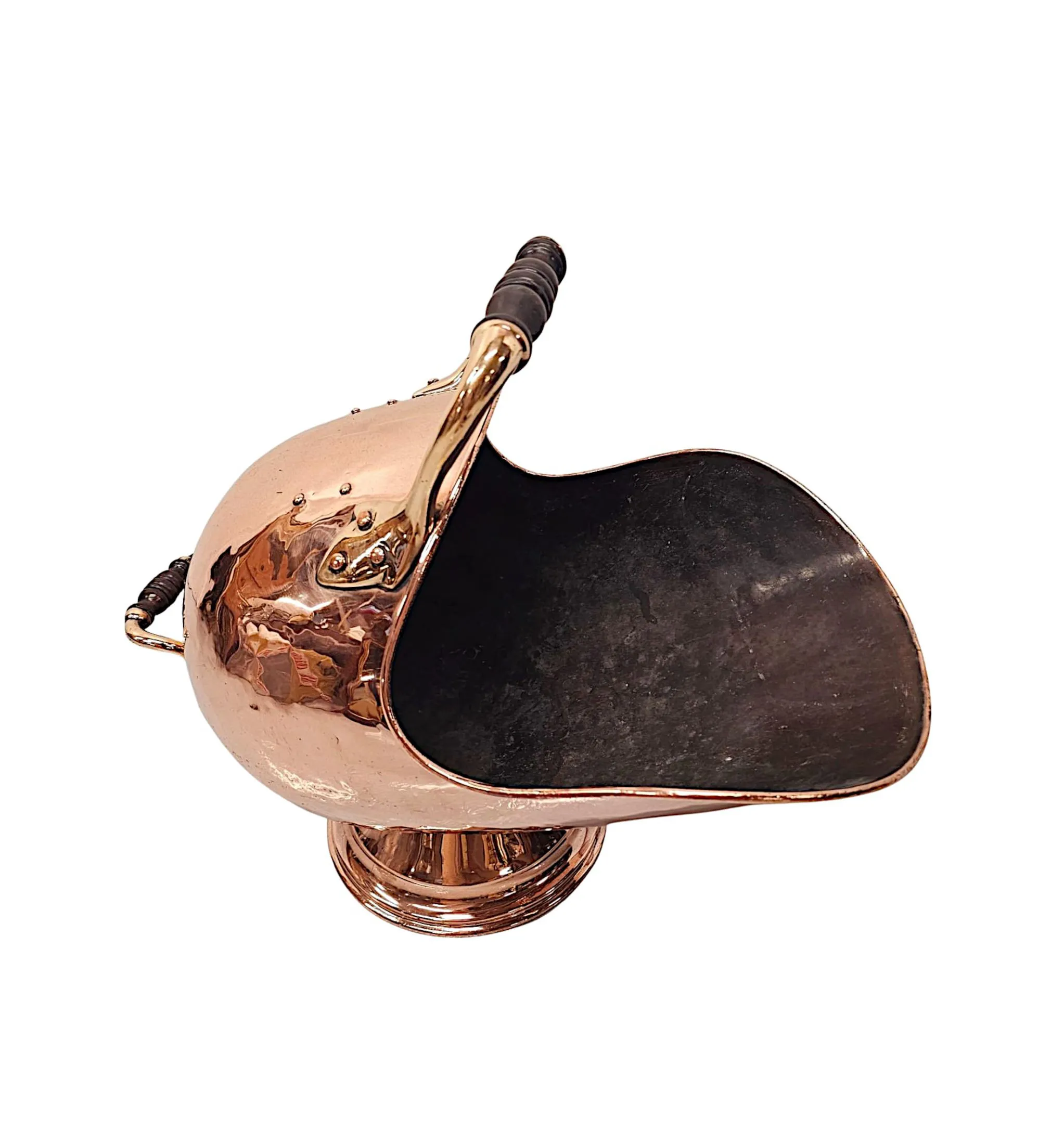 A Fabulous 19th Century Polished Copper and Brass Helmet Coal Scuttle 