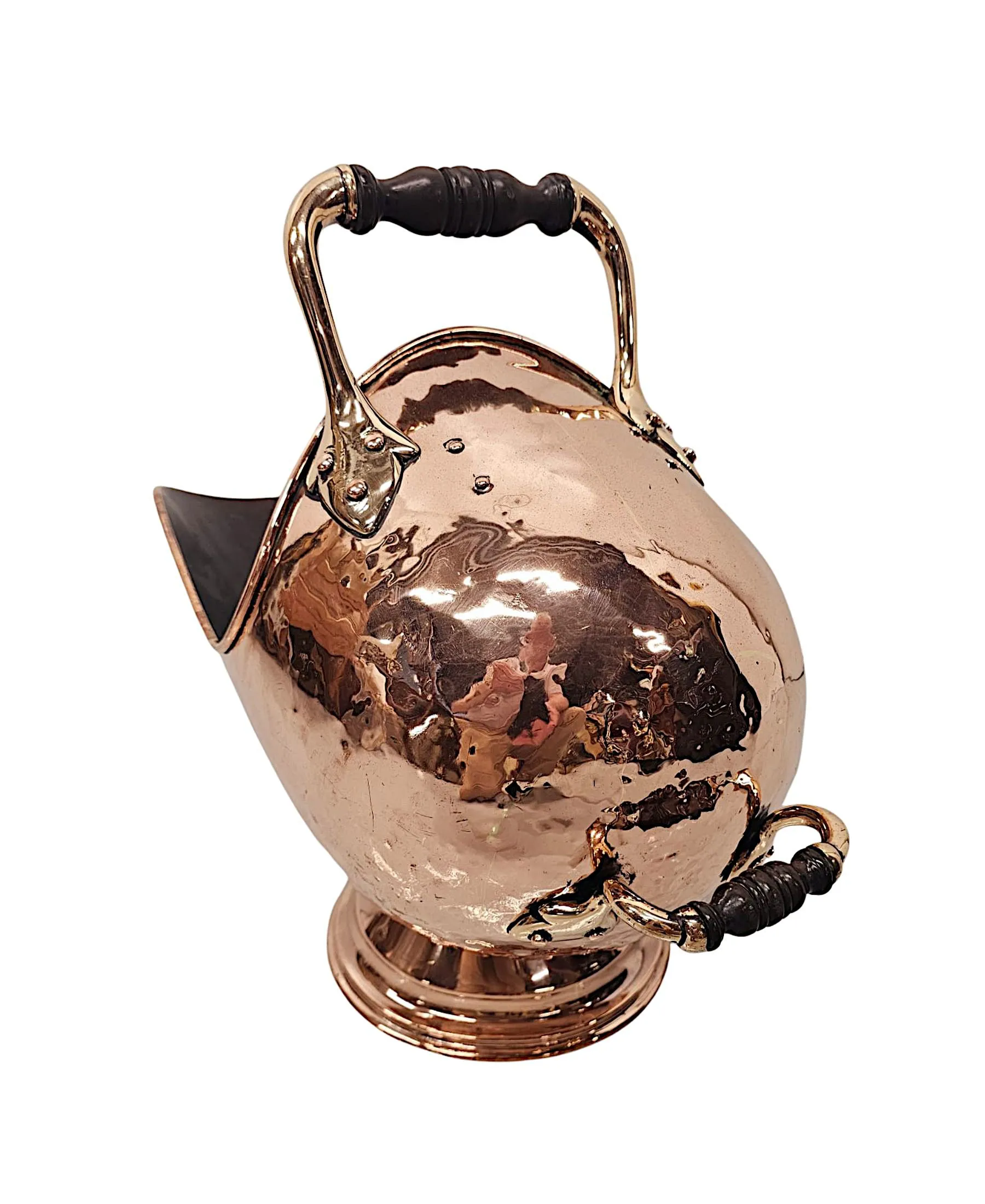 A Fabulous 19th Century Polished Copper and Brass Helmet Coal Scuttle 