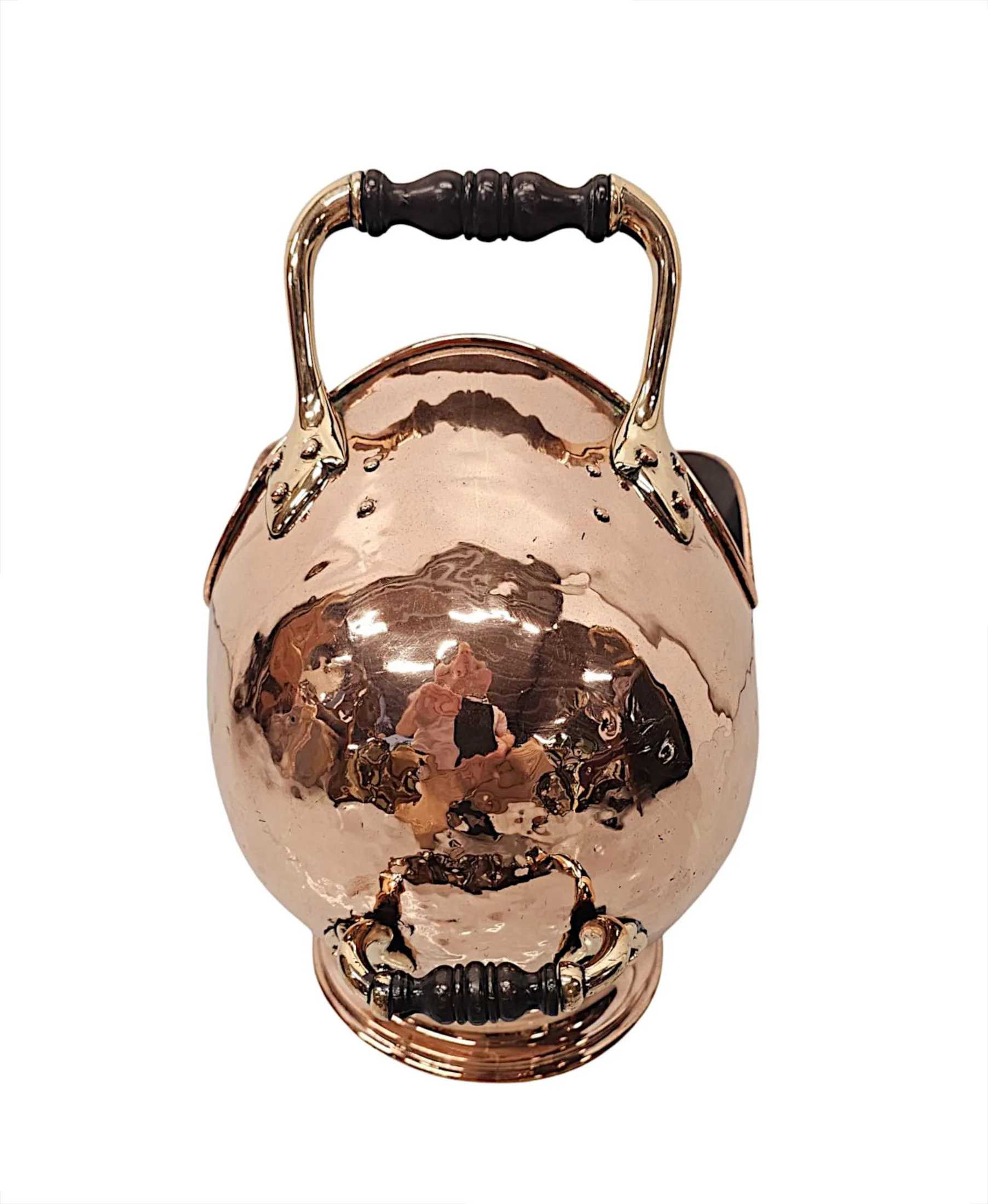 A Fabulous 19th Century Polished Copper and Brass Helmet Coal Scuttle 