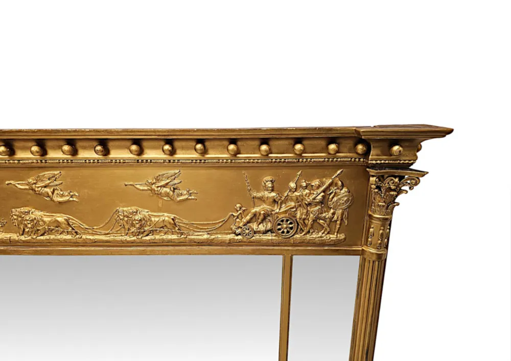 A Stunning 19th Century Giltwood Tryptych Glass Overmantel Mirror