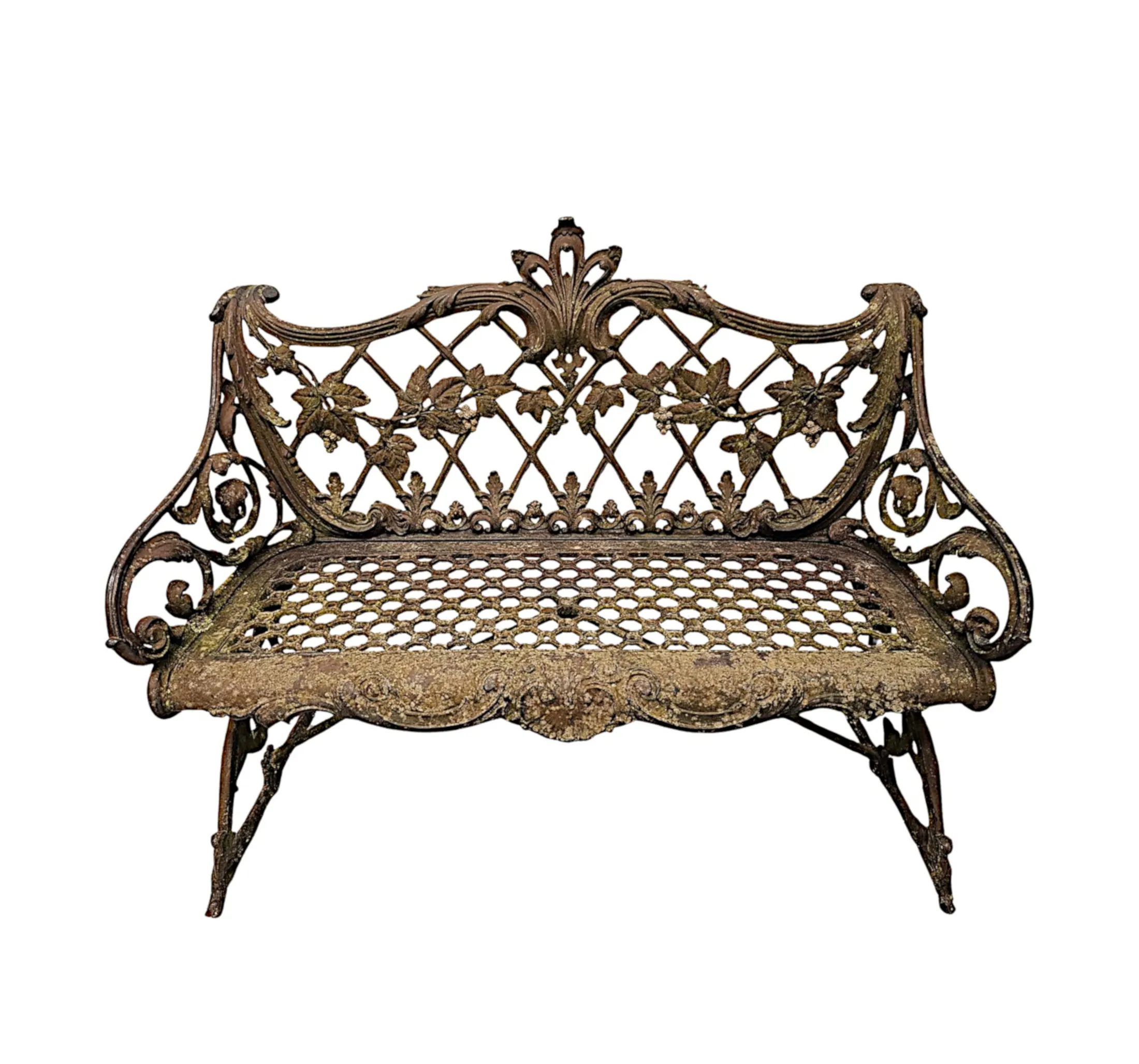  A Very Rare 19th Century Cast Iron Two Seater Bench with Grape and Vine Detail