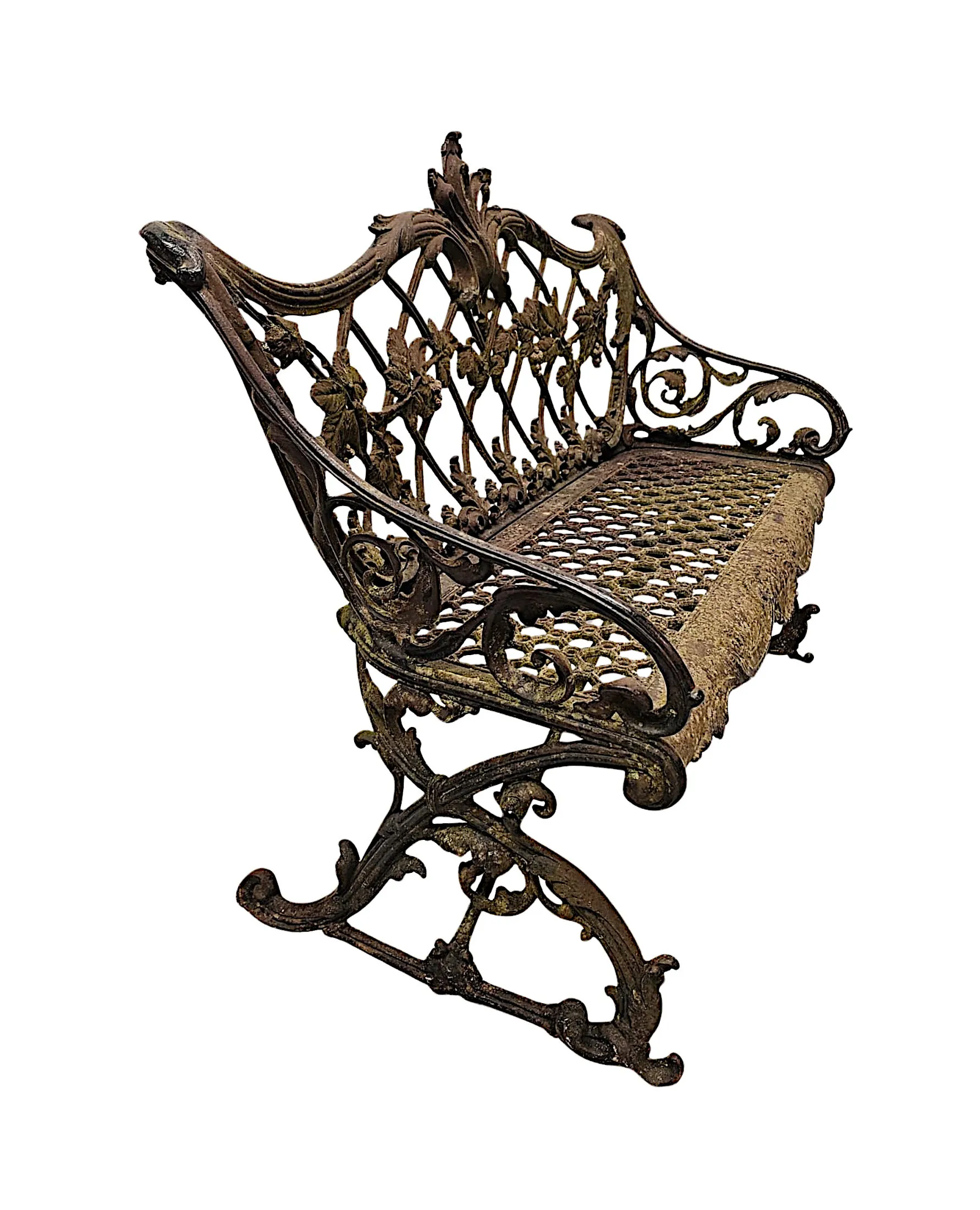  A Very Rare 19th Century Cast Iron Two Seater Bench with Grape and Vine Detail