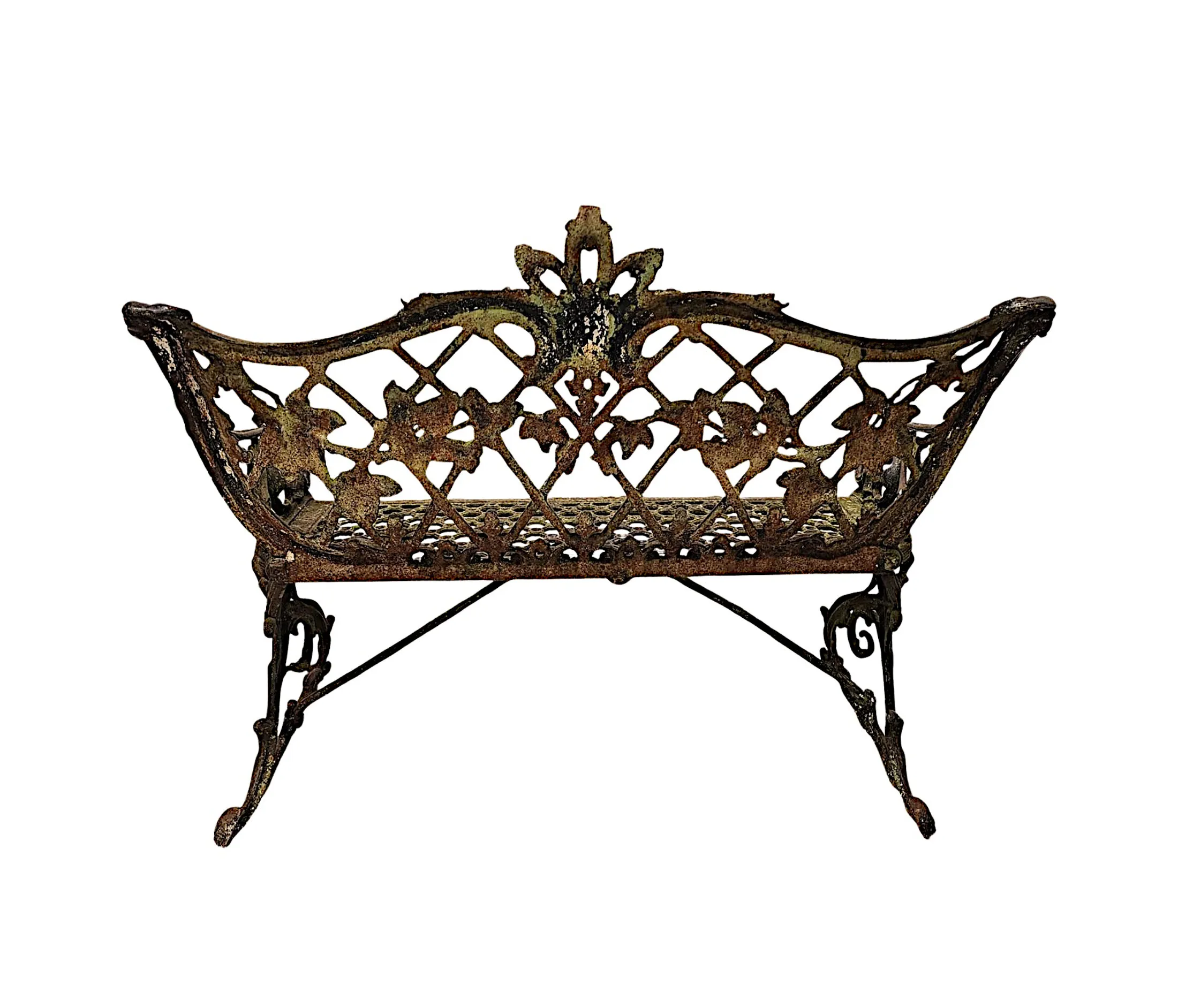  A Very Rare 19th Century Cast Iron Two Seater Bench with Grape and Vine Detail