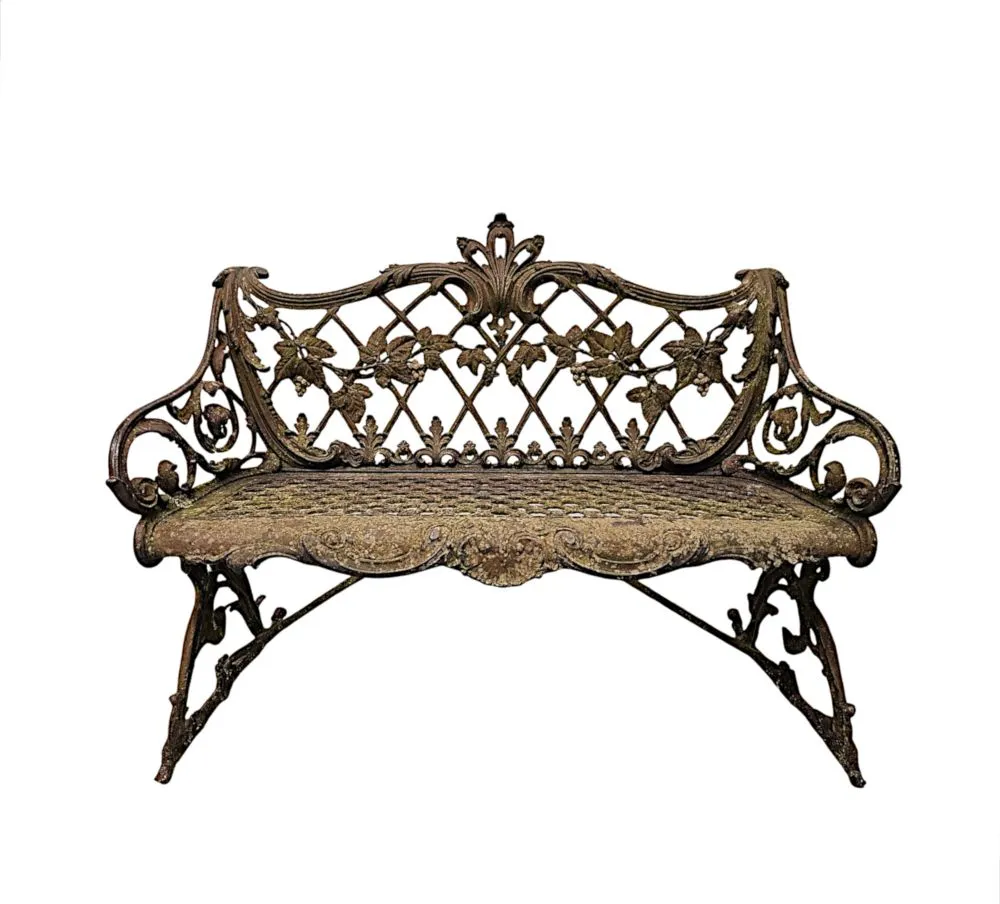  A Very Rare 19th Century Cast Iron Two Seater Bench with Grape and Vine Detail