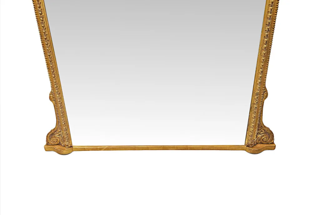 A Very Fine  Large 19th Century Archtop Giltwood Overmantel Mirror With Central Cartouche