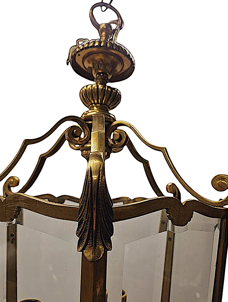 A Fabulous Large 20th Century Brass Lantern with Bevelled Glass