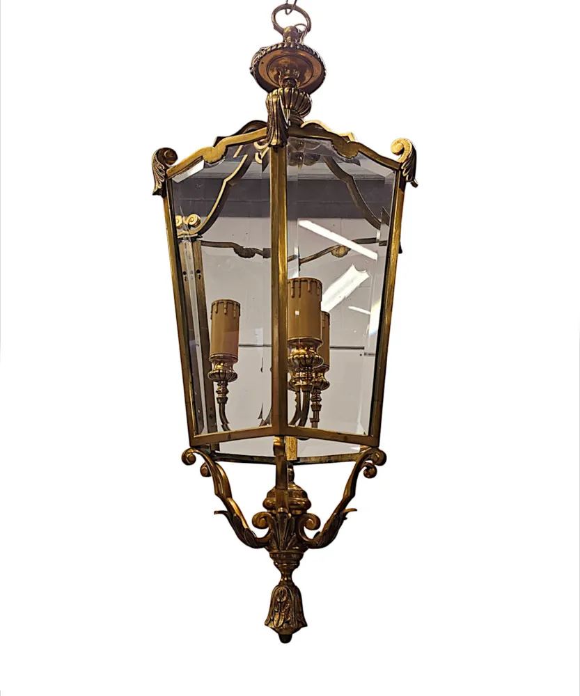 A Fabulous Large 20th Century Brass Lantern with Bevelled Glass