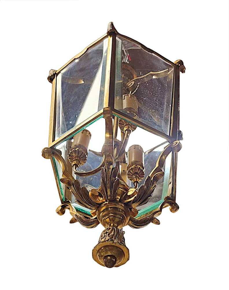 A Fabulous Large 20th Century Brass Lantern with Bevelled Glass