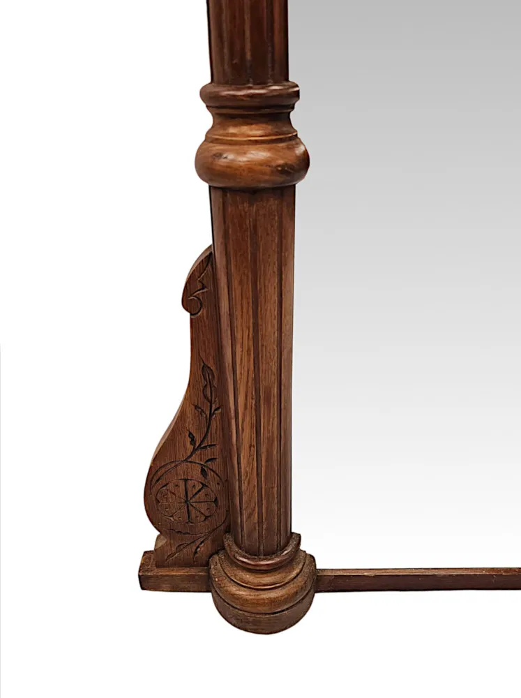 A Lovely Unusual 19th Century Solid Oak Framed Large Size Overmantel Mirror