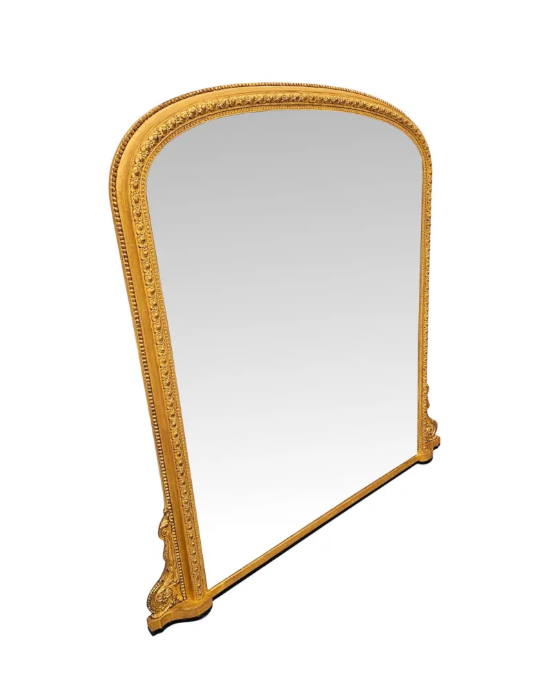 A Very Fine 19th Century Giltwood Simple Design Giltwood Overmantel Archtop Mirror