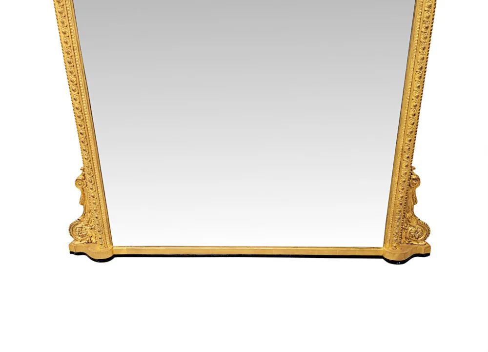 A Very Fine 19th Century Giltwood Simple Design Giltwood Overmantel Archtop Mirror