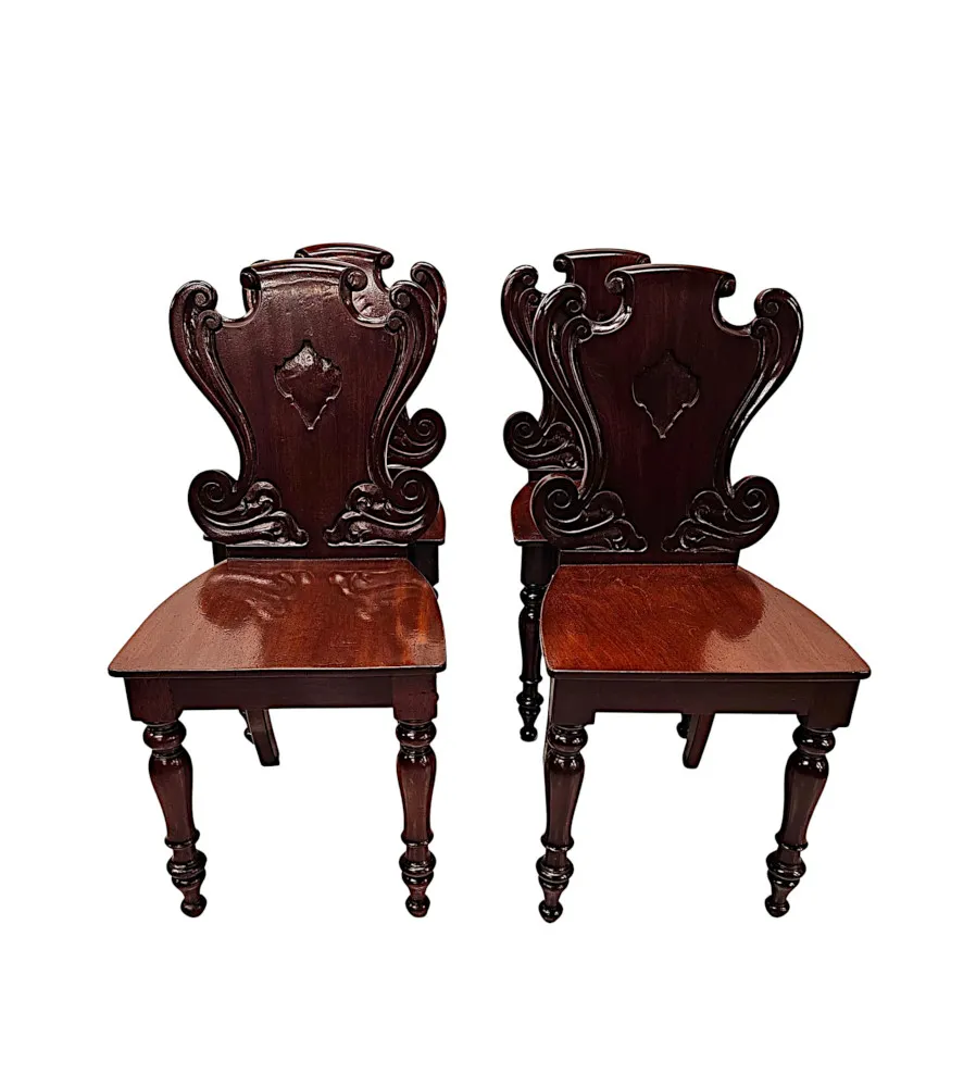 A Very Rare and Fine 19th Century Irish Set of Four Hall Chairs
