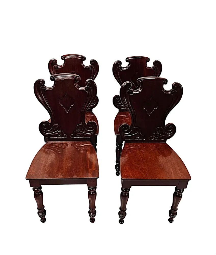 A Very Rare and Fine 19th Century Irish Set of Four Hall Chairs