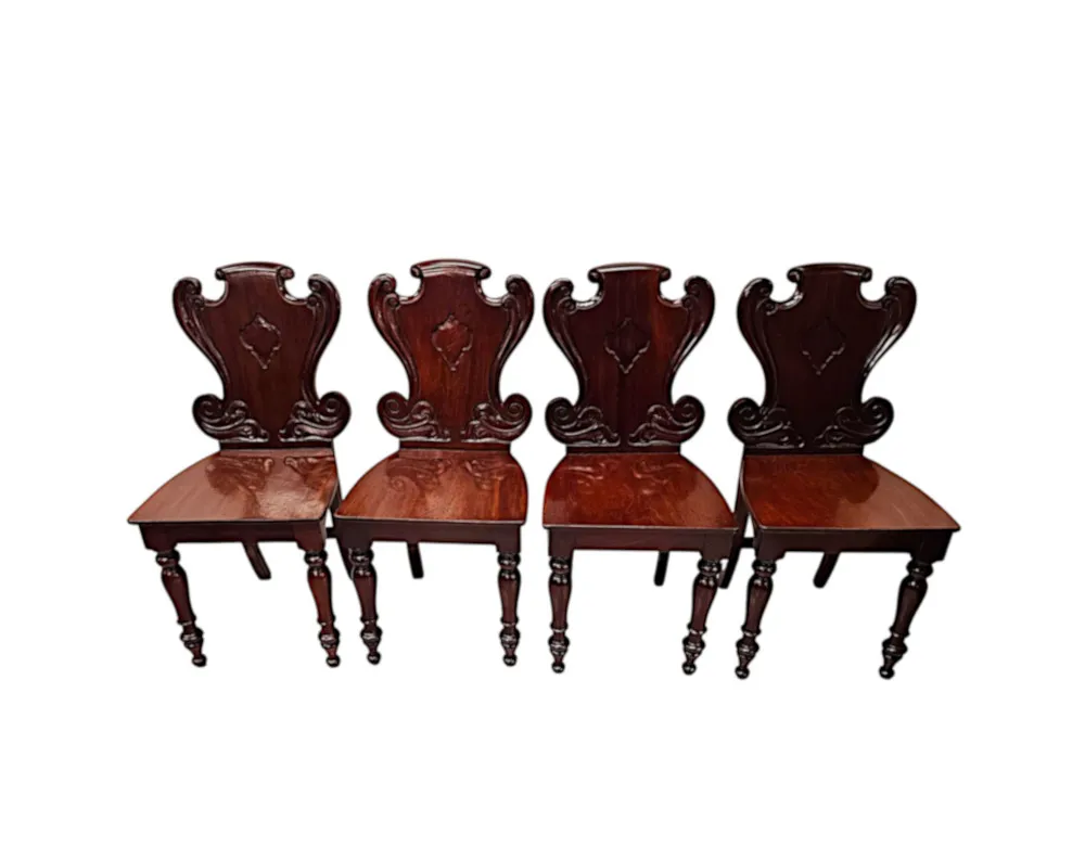 A Very Rare and Fine 19th Century Irish Set of Four Hall Chairs