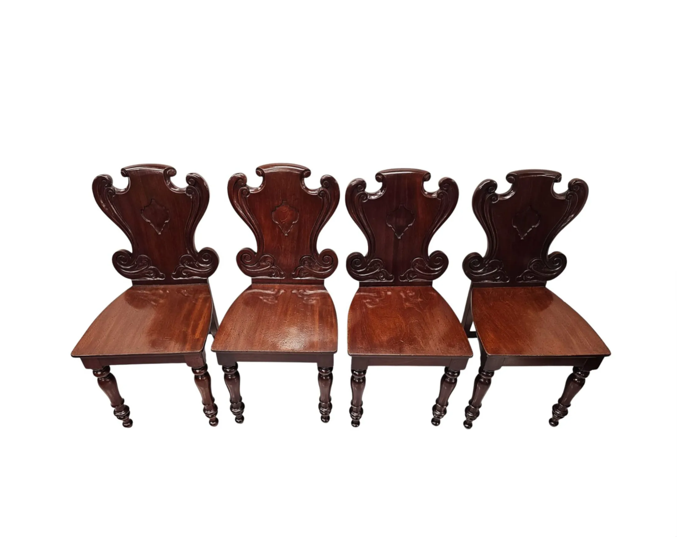 A Very Rare and Fine 19th Century Irish Set of Four Hall Chairs