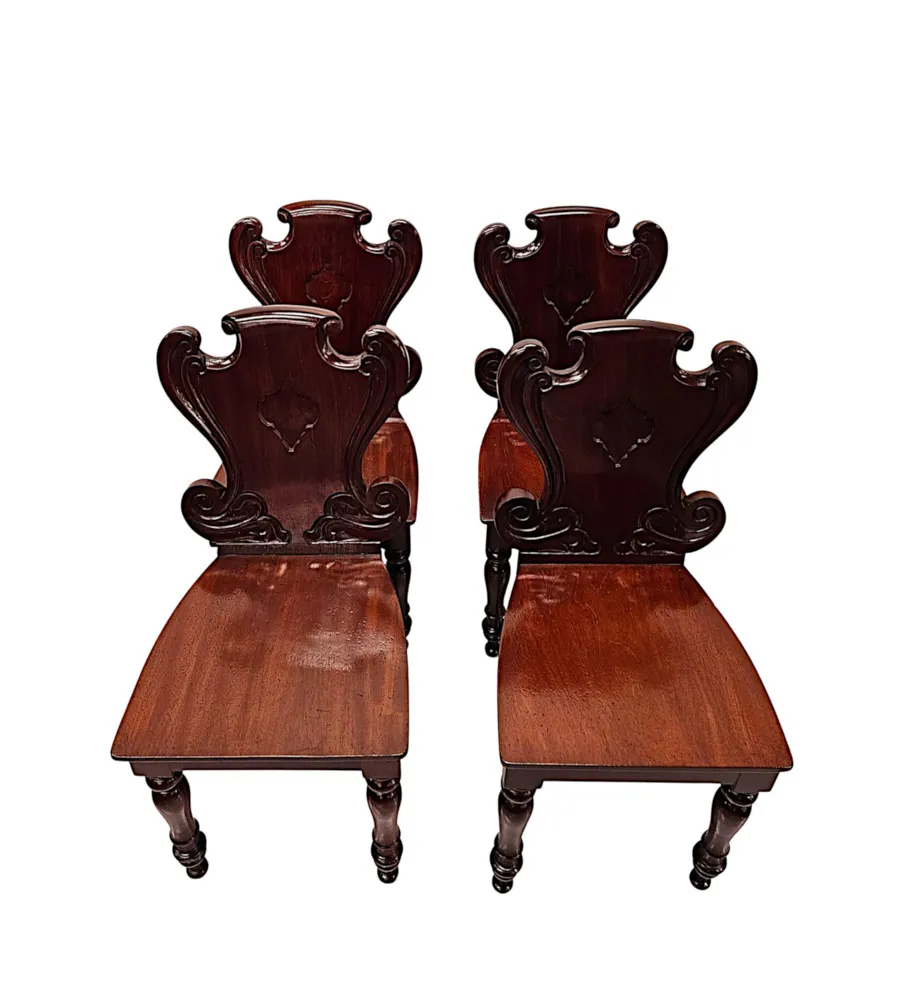 A Very Rare and Fine 19th Century Irish Set of Four Hall Chairs