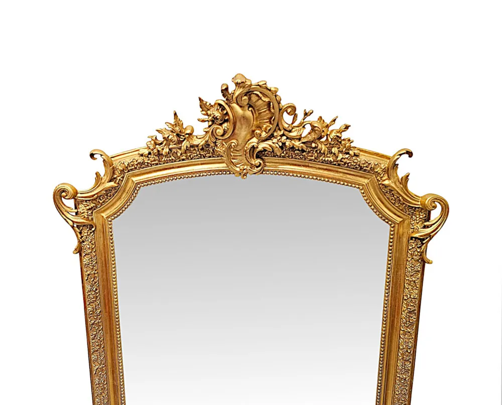A Fabulous  Large 19th Century Giltwood Hall or Overmantel Mirror with Bevelled Glass