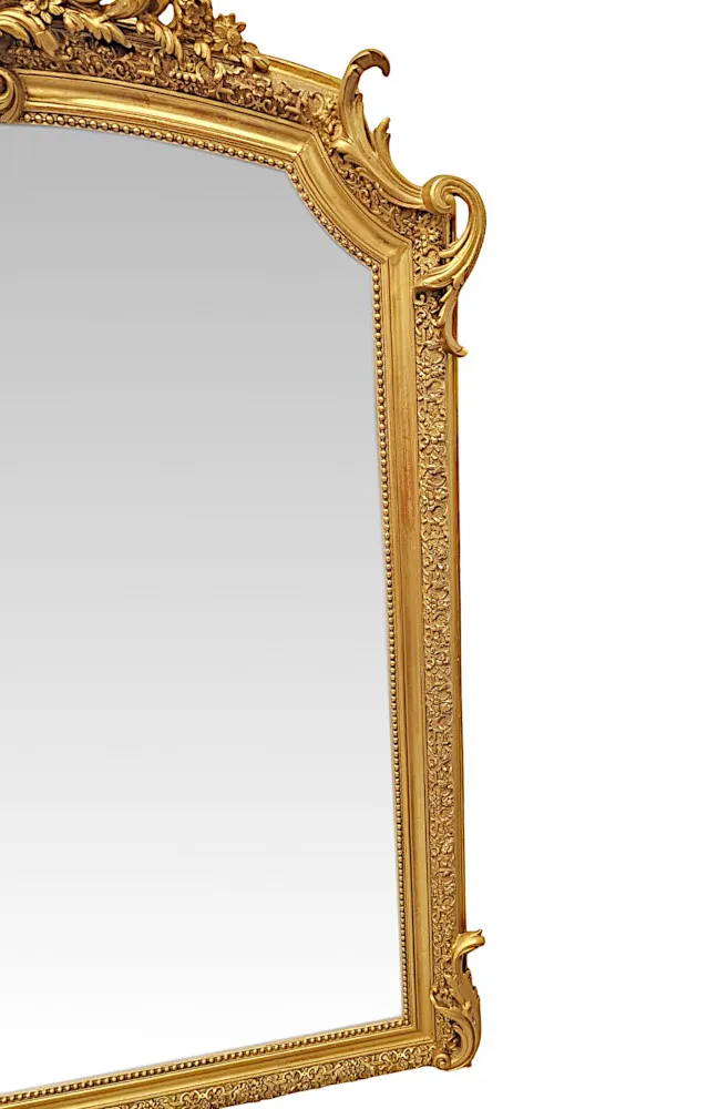 A Fabulous  Large 19th Century Giltwood Hall or Overmantel Mirror with Bevelled Glass