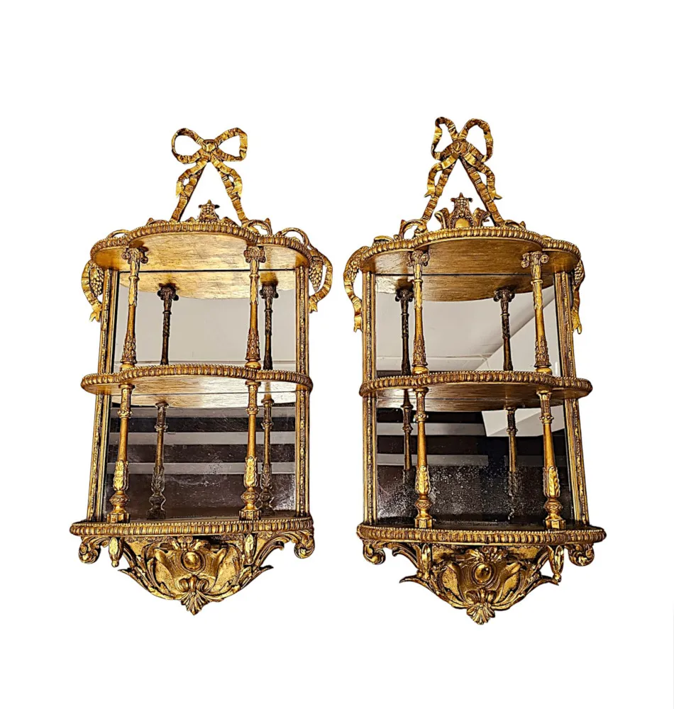  A Very Rare Pair of Irish 19th Century Giltwood Mirrors Labelled Strahan of Dublin