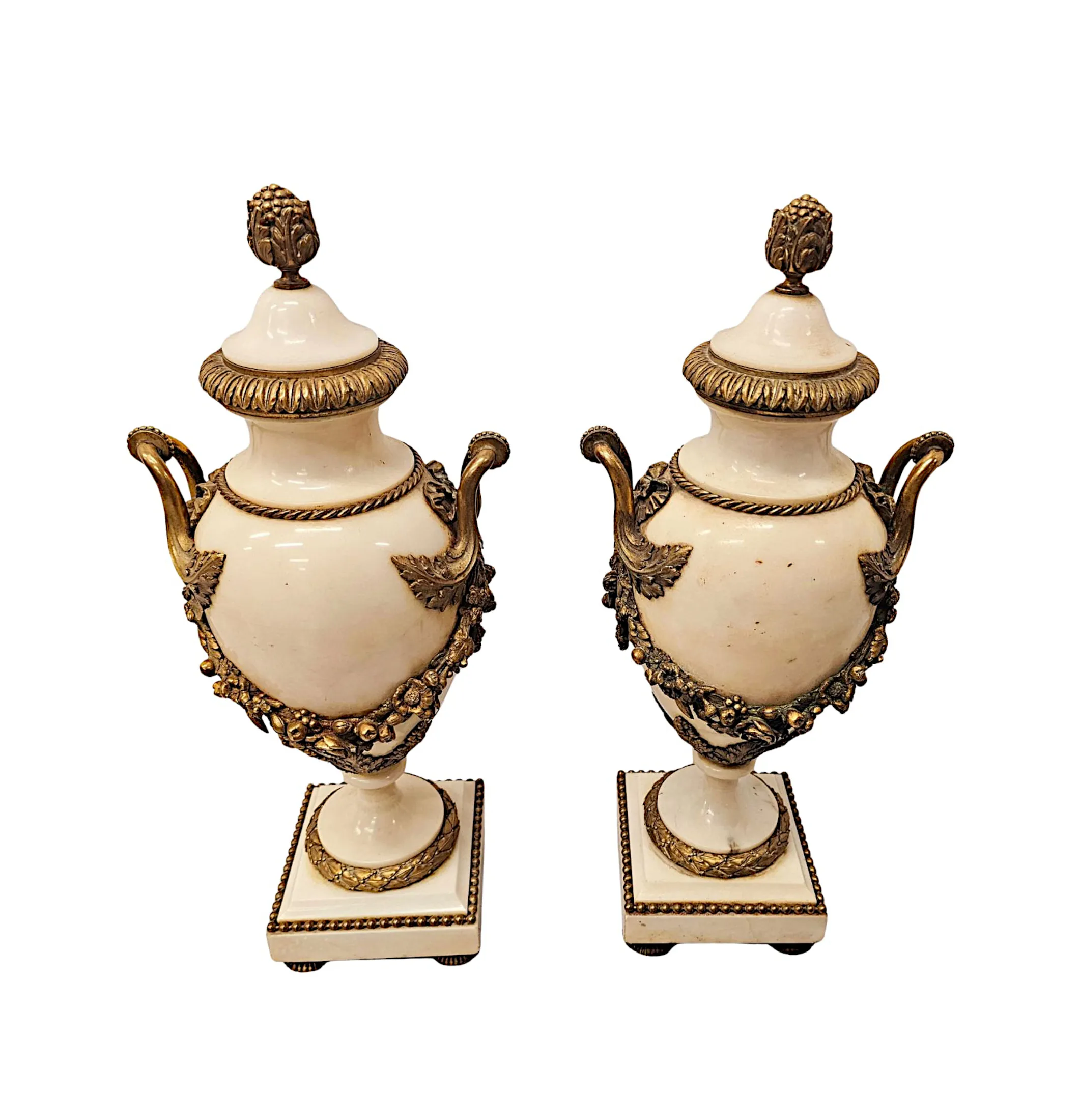 A Very Fine Pair of 19th Century Large Size Marble Cassolettes with Ormolu Mounts