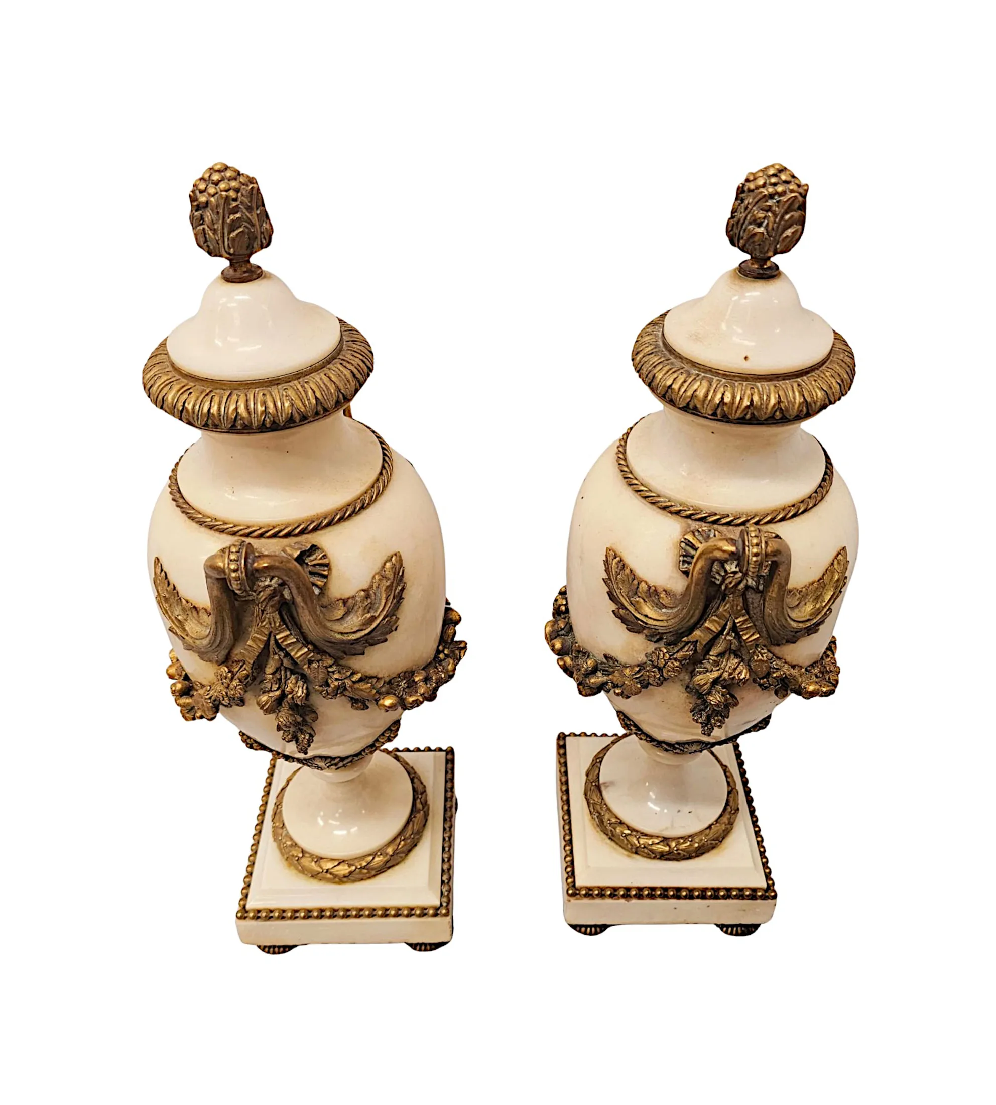 A Very Fine Pair of 19th Century Large Size Marble Cassolettes with Ormolu Mounts