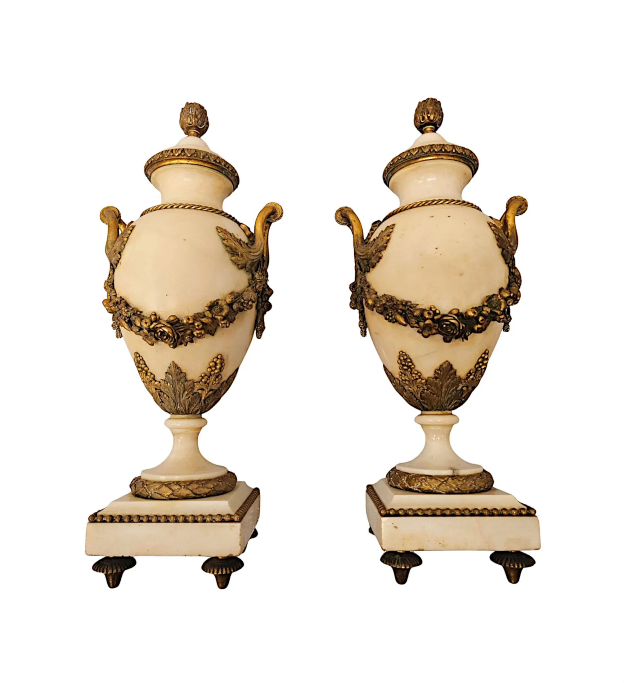 A Very Fine Pair of 19th Century Large Size Marble Cassolettes with Ormolu Mounts
