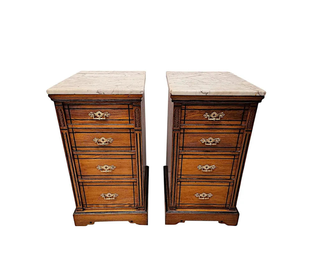 A Very Fine Pair of 19th Century Marble Top Bedside Chests