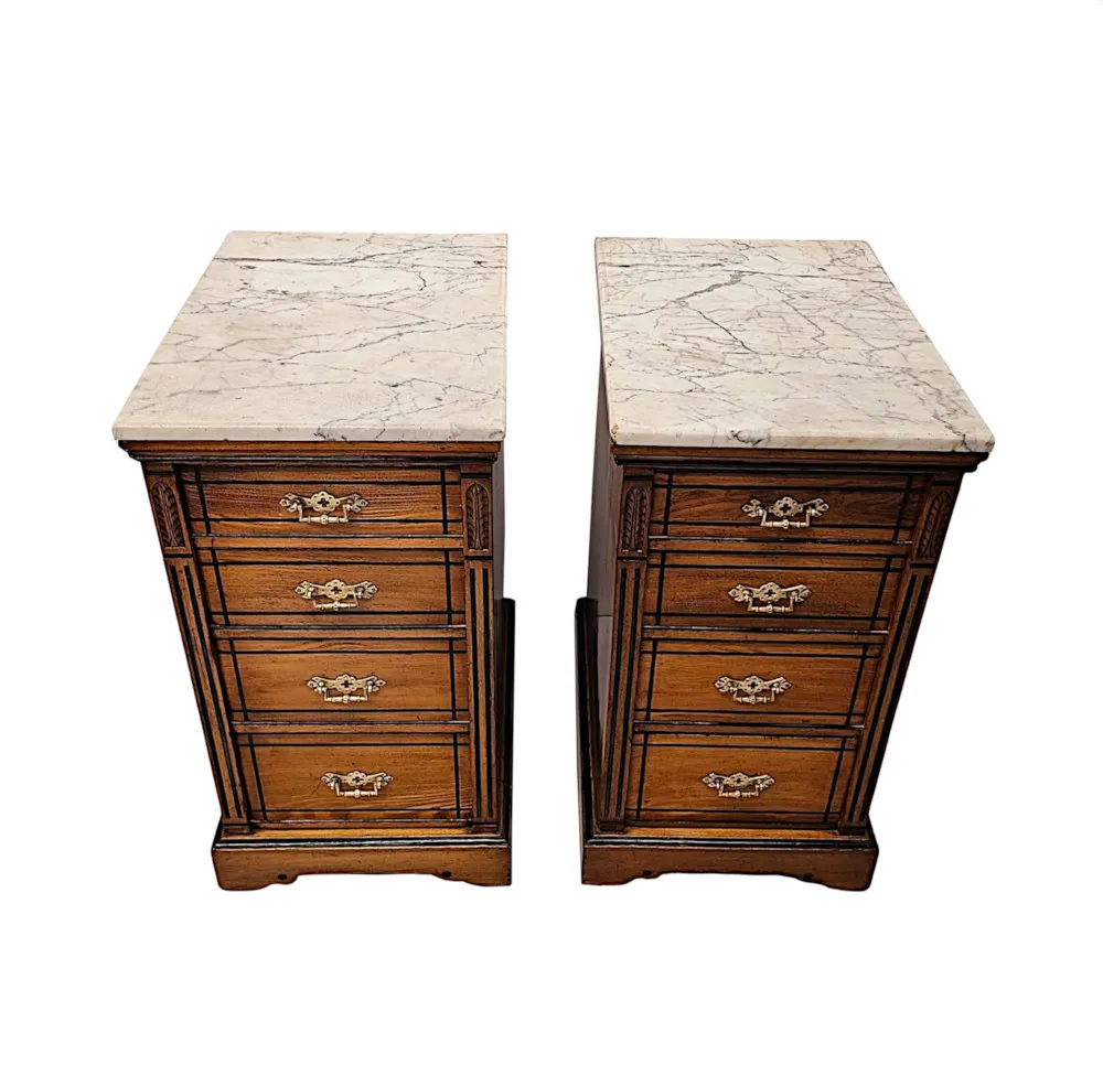 A Very Fine Pair of 19th Century Marble Top Bedside Chests