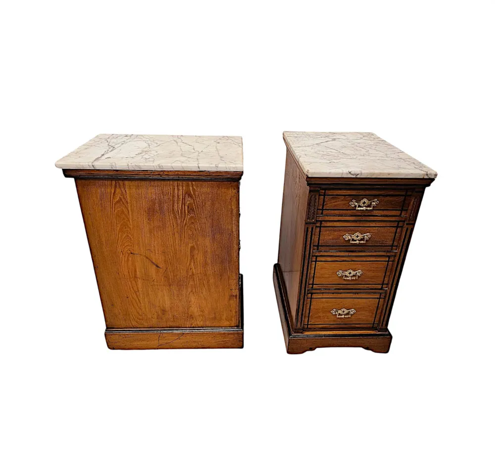 A Very Fine Pair of 19th Century Marble Top Bedside Chests
