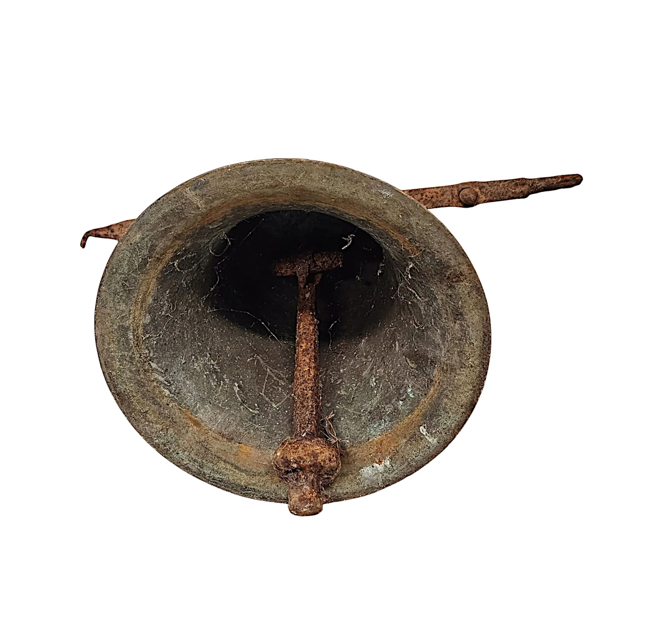 A Very Rare 19th Century Bronze Tower Bell Mounted on Original Hanging Bracket