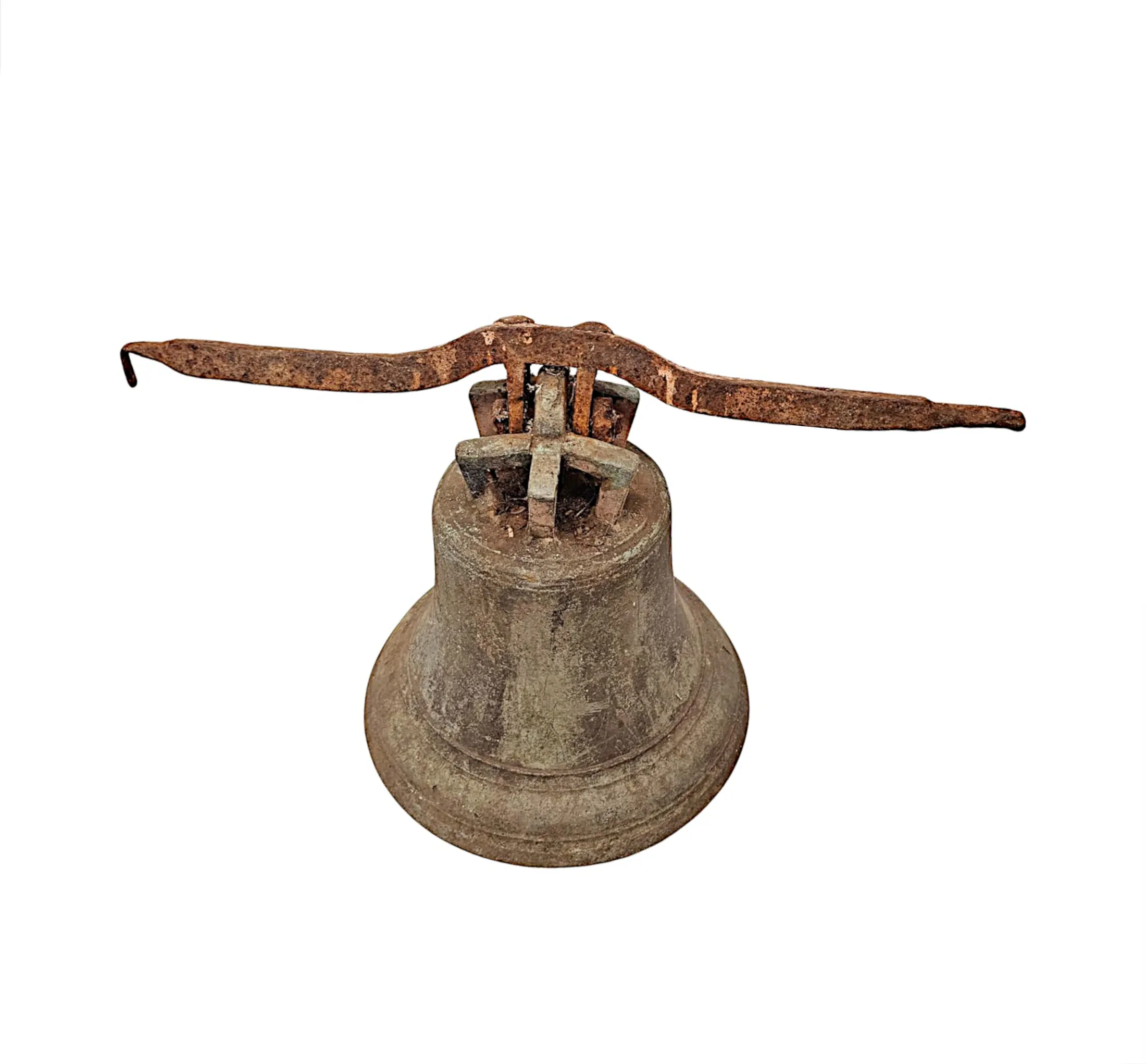 A Very Rare 19th Century Bronze Tower Bell Mounted on Original Hanging Bracket