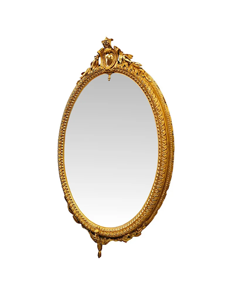 A Beautiful Large Size 19th Century Giltwood Oval Hall or Pier Mirror