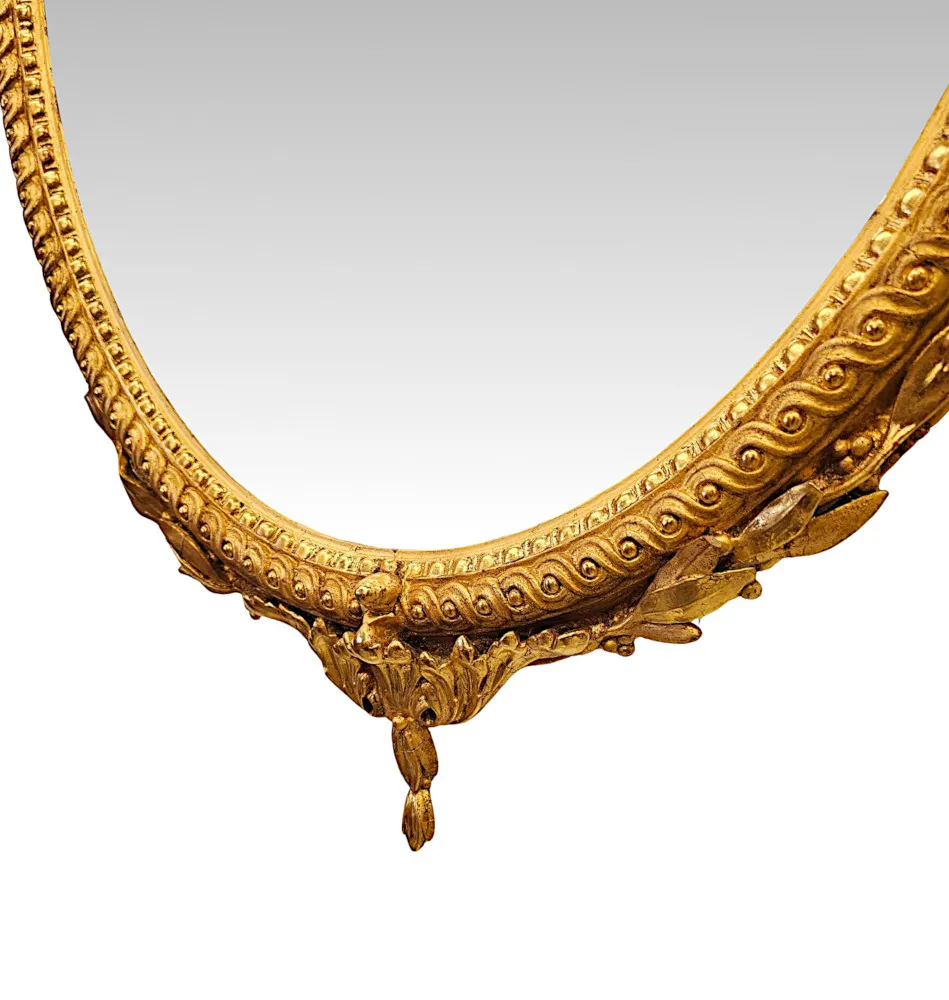 A Beautiful Large Size 19th Century Giltwood Oval Hall or Pier Mirror