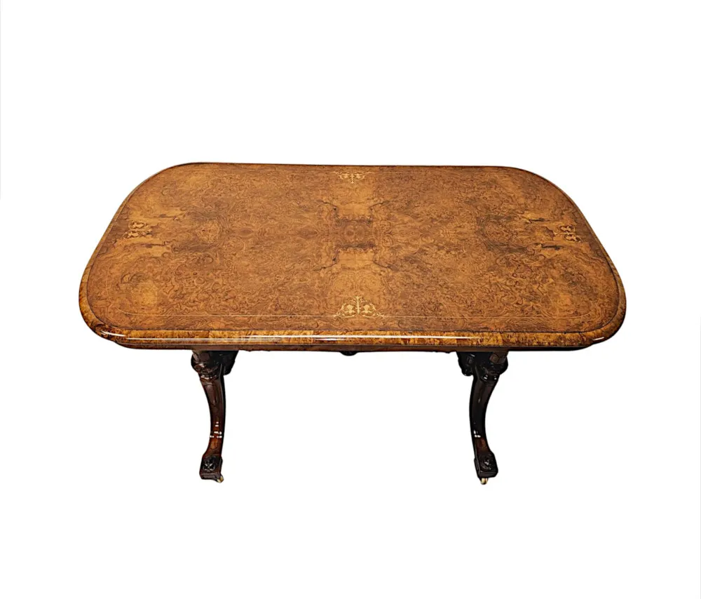  A Very Fine 19th Century Inlaid Burr Walnut Library or Centre Table