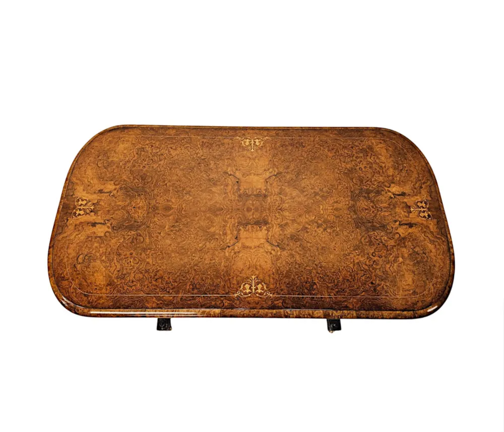  A Very Fine 19th Century Inlaid Burr Walnut Library or Centre Table