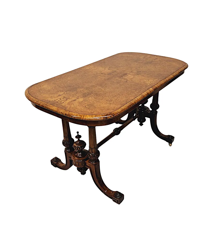  A Very Fine 19th Century Inlaid Burr Walnut Library or Centre Table