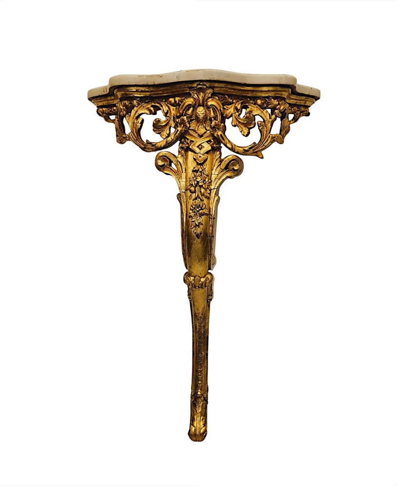 A Fabulous and Unusual 19th Century Marble Top Giltwood Console or Pier Table 